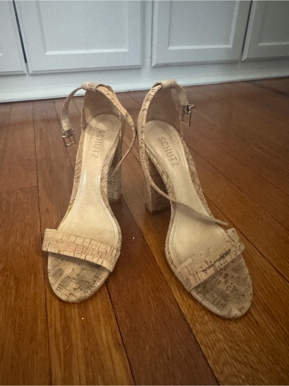 SCHUTZ Natural Cork Block Heel Sandals